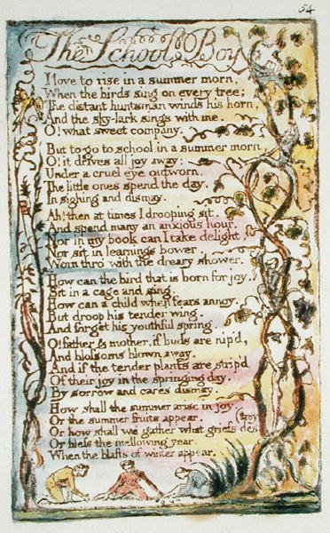 The School Boy, plade 54 (Bentley 53) fra Songs of Innocence and of Experience, (Bentley Copy L) c.1789-94 (reliefætsning med pen og wc) af William Blake