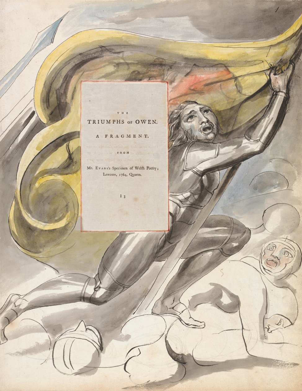 The Triumphs of Owen, Design 87 fra The Poems of Thomas Gray, 1797-98 (wc med pen og blæk på papir) af William Blake