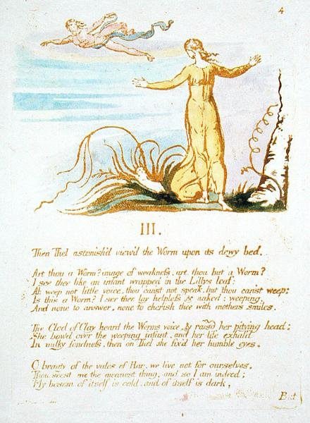 Then The Astonished..., plade 6 fra The Book of Thel, 1789 (håndkoloreret reliefradering med pen og wc på papir) af William Blake
