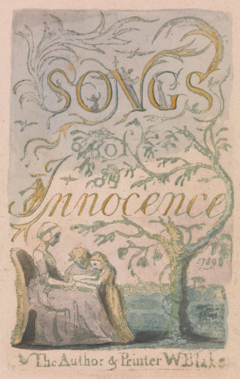 Titelblad, planche 2 fra Songs of Innocence, 1789 (reliefradering med wc på papir) af William Blake