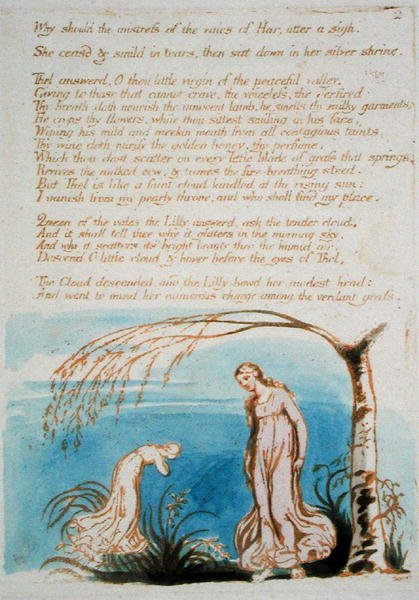 Why Should the Mistress..., plade 4 fra The Book of Thel, 1789 (reliefætsning trykt i brunt med wc på papir) af William Blake