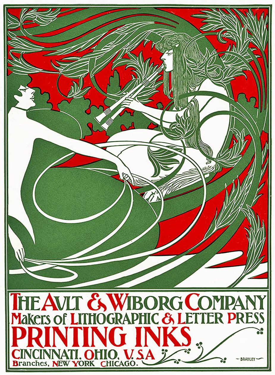 Art Nouveau plakat forestillende Pan, 1895 (farvetryk) af William Bradley
