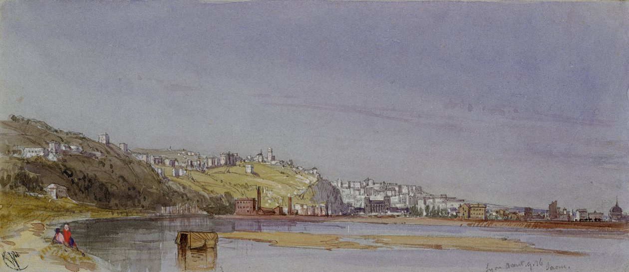 Lyon ved Saone og Rhone, 1836 (wc og blyant på papir) af William Callow