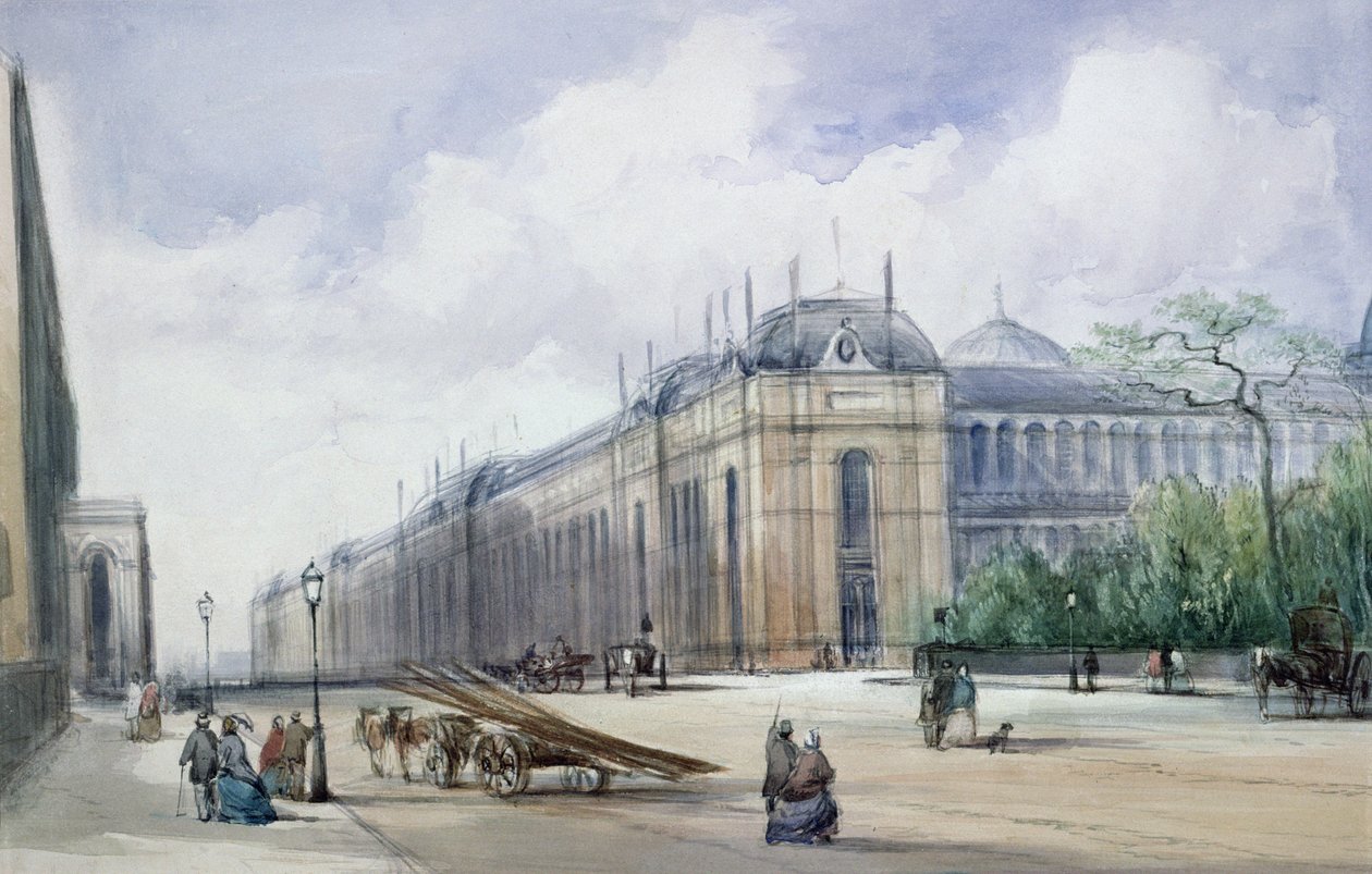 Sydøstlige aspekt af 1862 Exhibition Building, ser langs Cromwell Road af William Callow