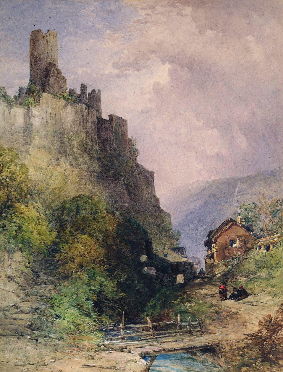 Slottet Katz ved Rhinen af William Callow