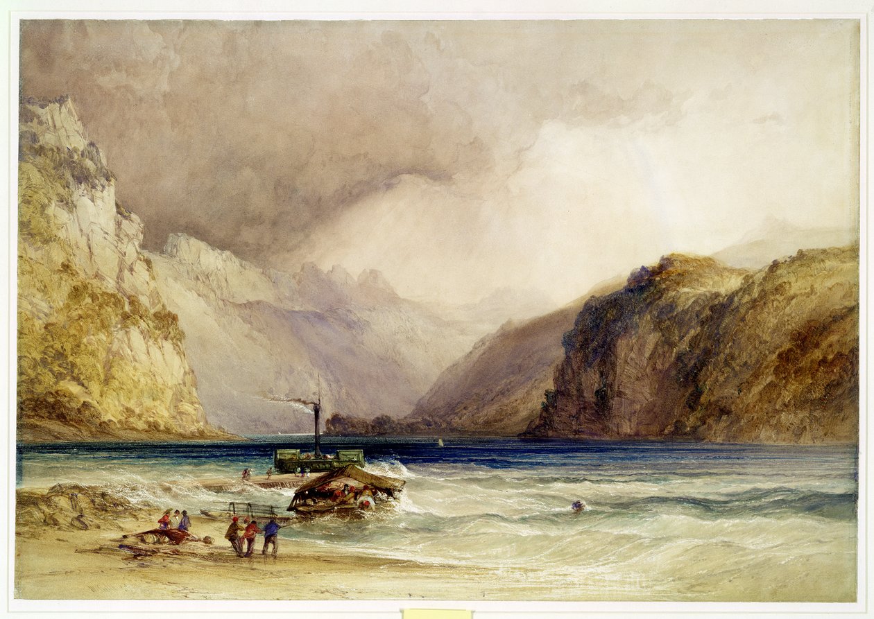 Wallenstadt, fra Wesen, Schweiz, 1842 (wc og kropsfarve på vævet papir) af William Callow