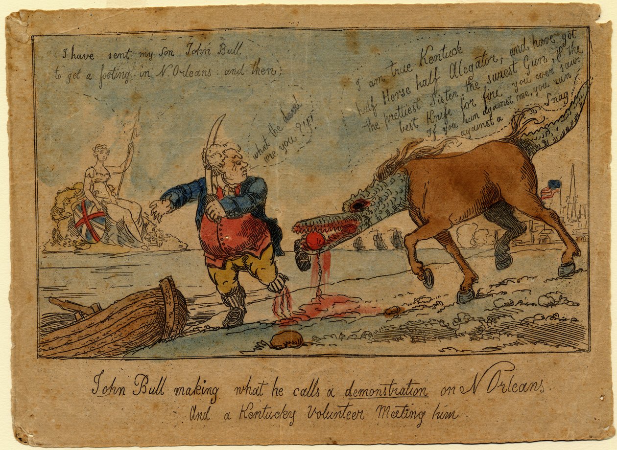 John Bull laver, hvad han kalder en demonstration, ca. 1815 (håndfarvet radering) af William Charles