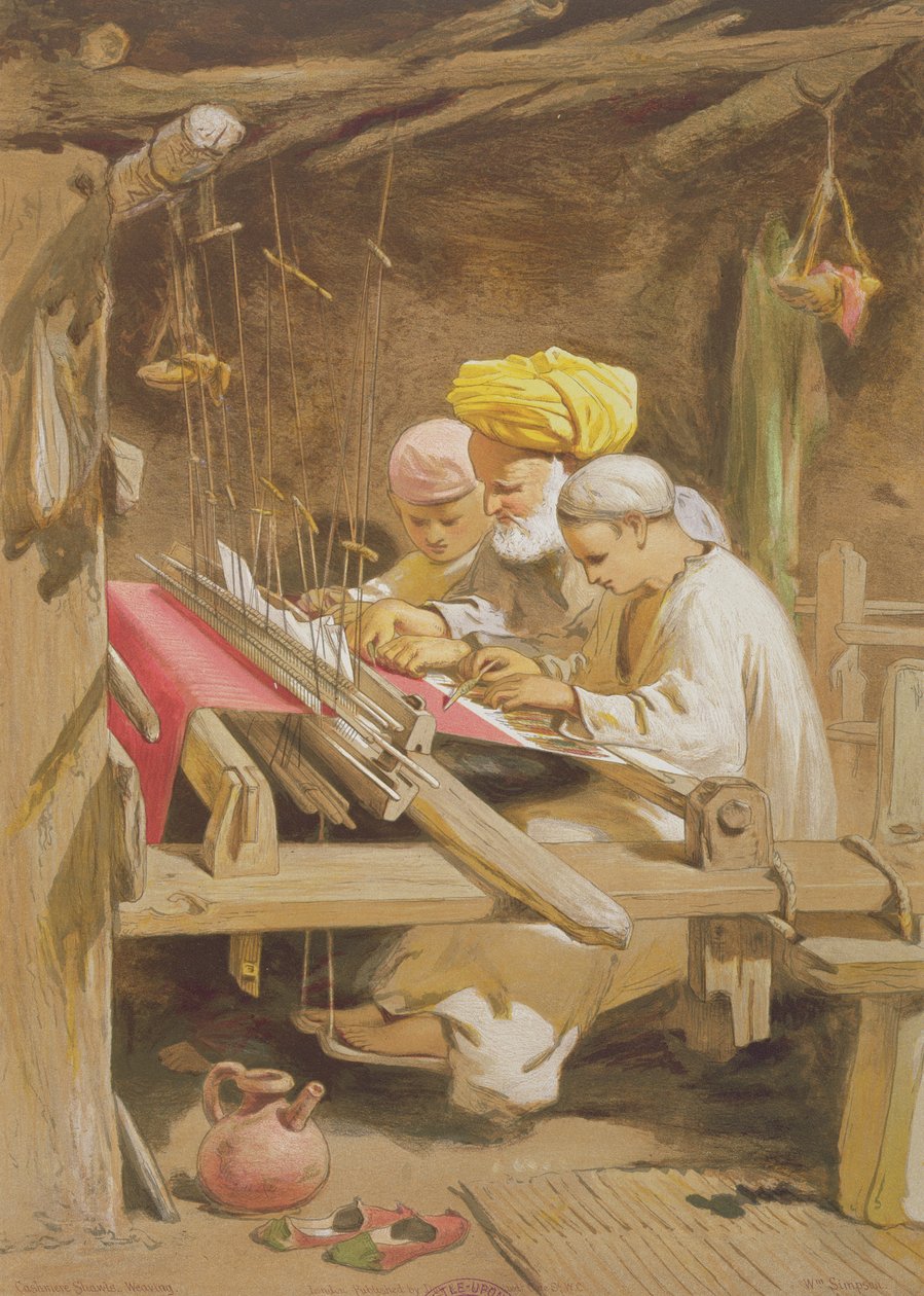 Cashmere Shawls: Weaving, 1863 (chromolitho) af William Crimea Simpson