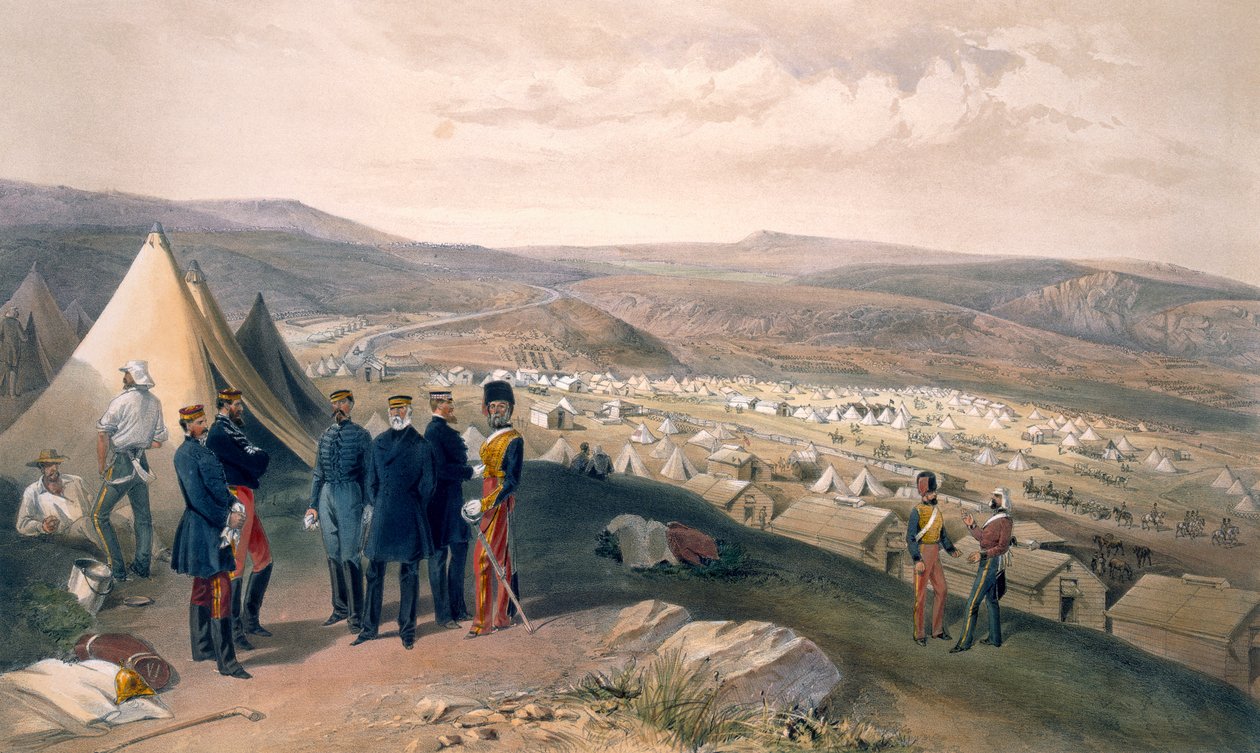 Kavalerielejr, plade fra "The Seat of War in the East", udgivet af Paul und Dominic Colnaghi und Co., 1856 af William Crimea Simpson