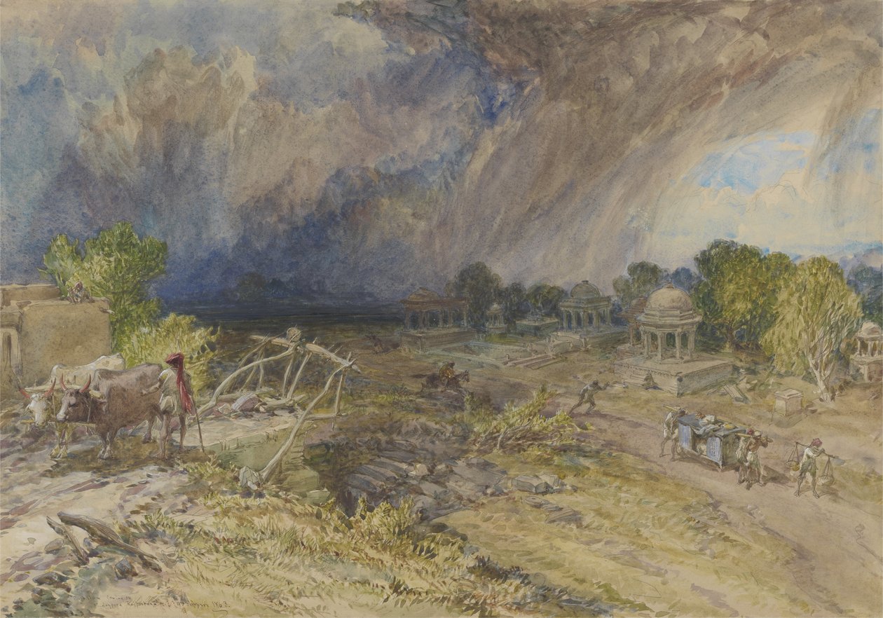 Støvstorm på vej, nær Jaipur Rajputana, 1863 af William Crimea Simpson