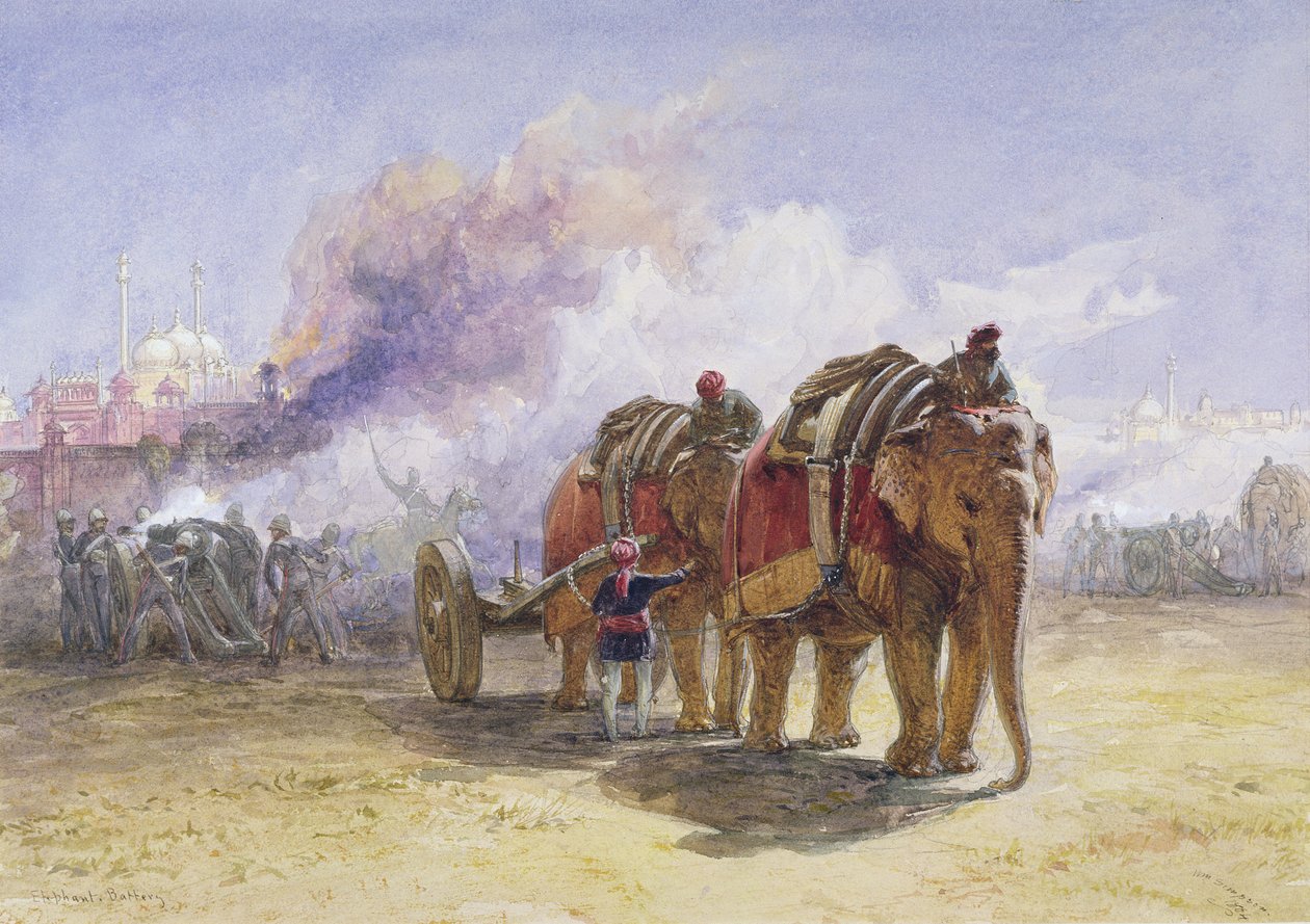 Elephant Battery, 1864 (wc over grafit med kropsfarve på papir) af William Crimea Simpson