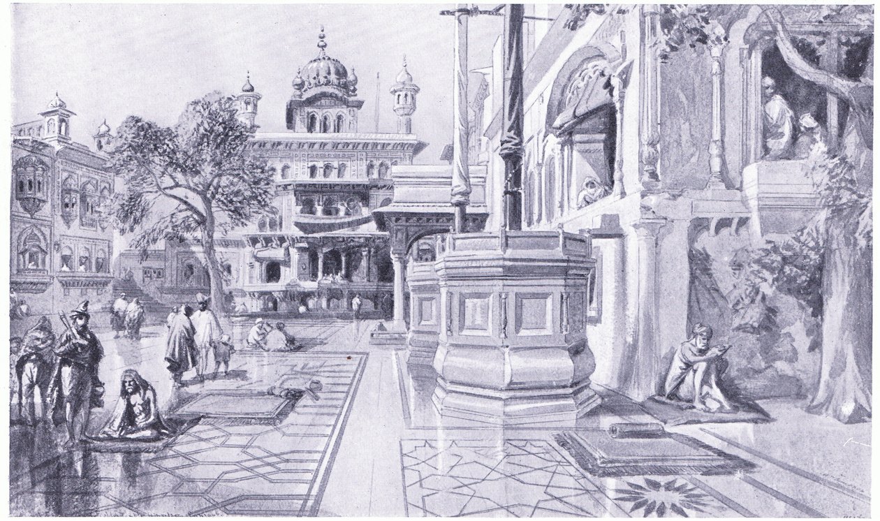 Akal Bunga ved Det Gyldne Tempel i Amritsar, 1864 e.Kr af William Crimea Simpson