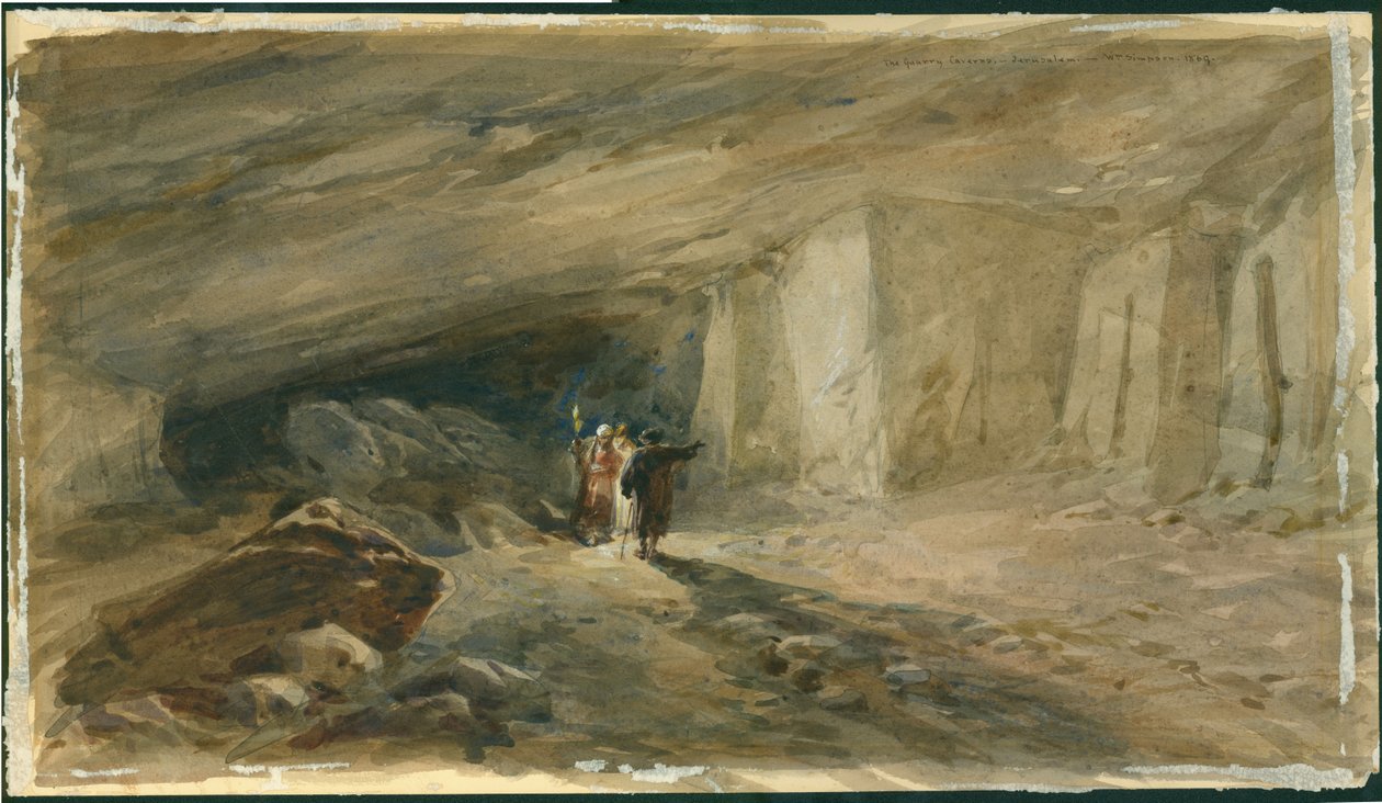 Quarry Caverns, Jerusalem, 1869 (wc og blyant på papir) af William Crimea Simpson