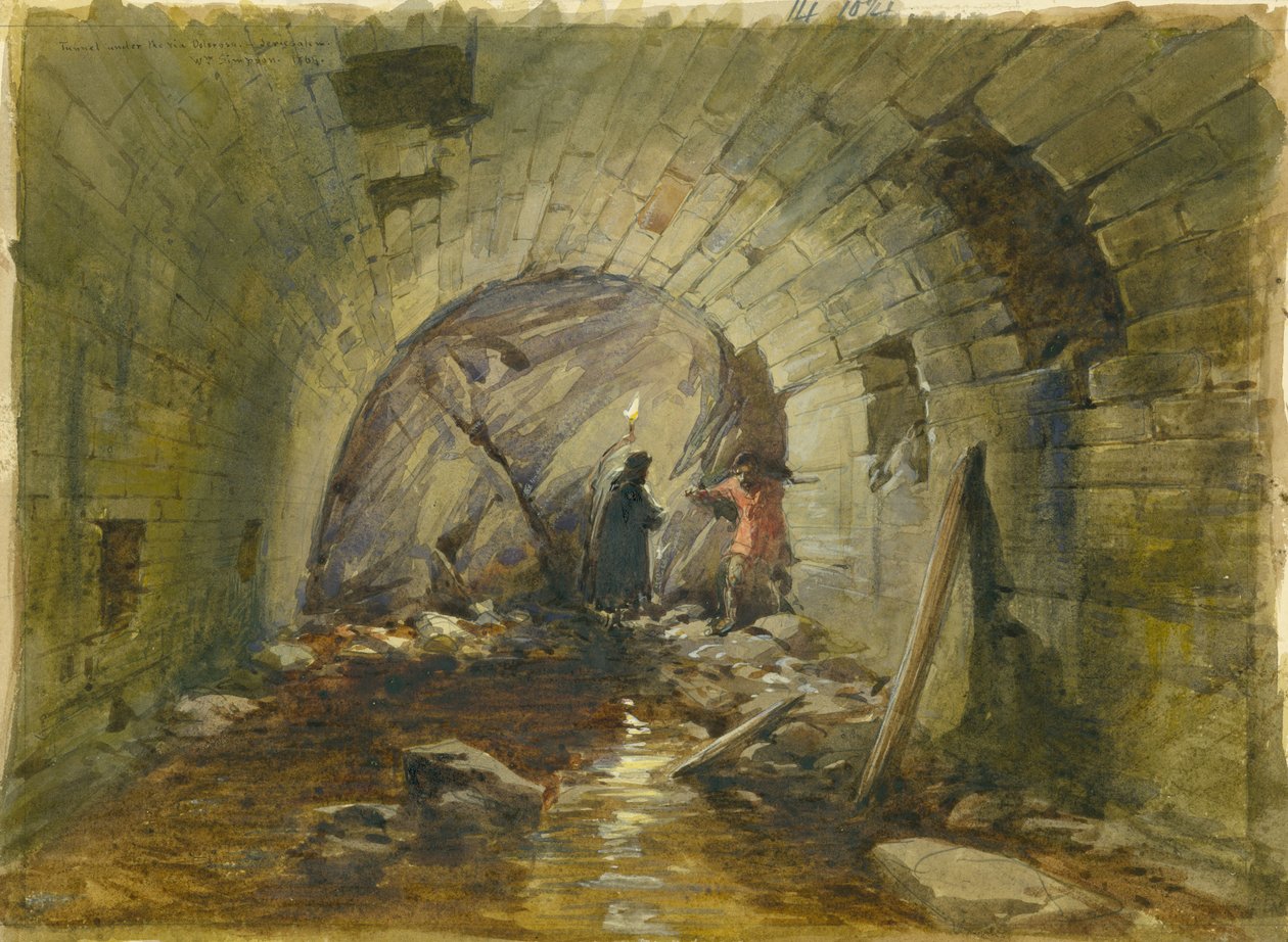 Tunnel under Via Dolorosa, Jerusalem, 1869 (wc og blyant på papir) af William Crimea Simpson