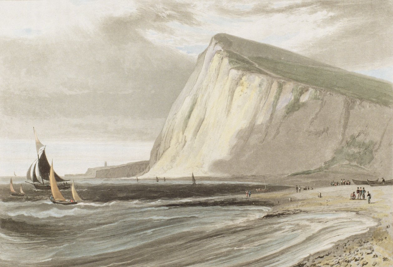 Dover, fra Shakespeares klippe, fra "A Voyage Around Great Britain Undertaken between the Years 1814 and 1825" udgivet 1823 (akvatint) af William Daniell