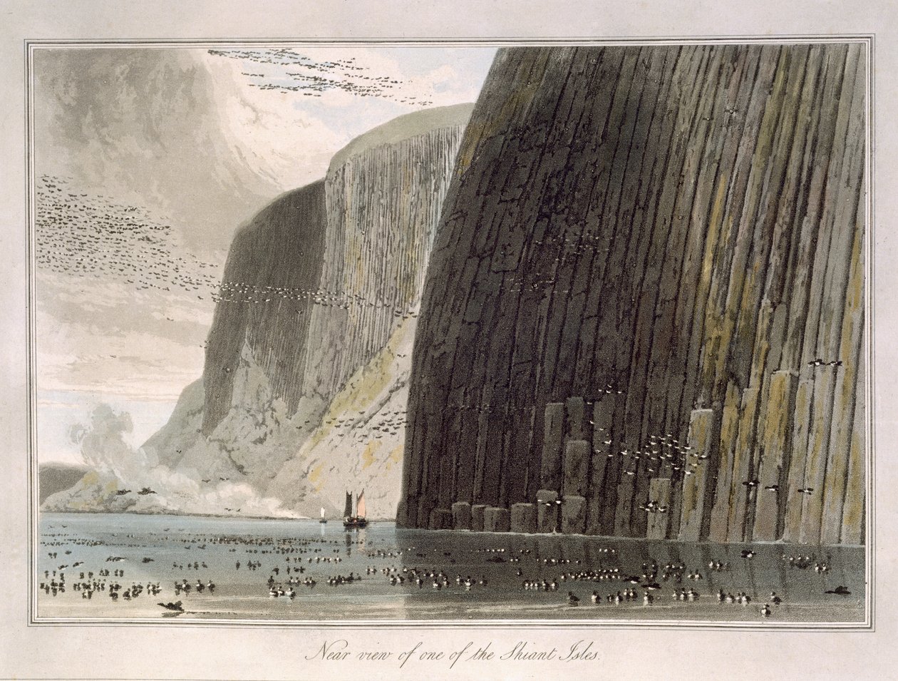 Nærbillede af en af Shiant-øerne, fra "A Voyage Around Great Britain Undertaken between the Years 1814 and 1825", udgivet 1829 af William Daniell