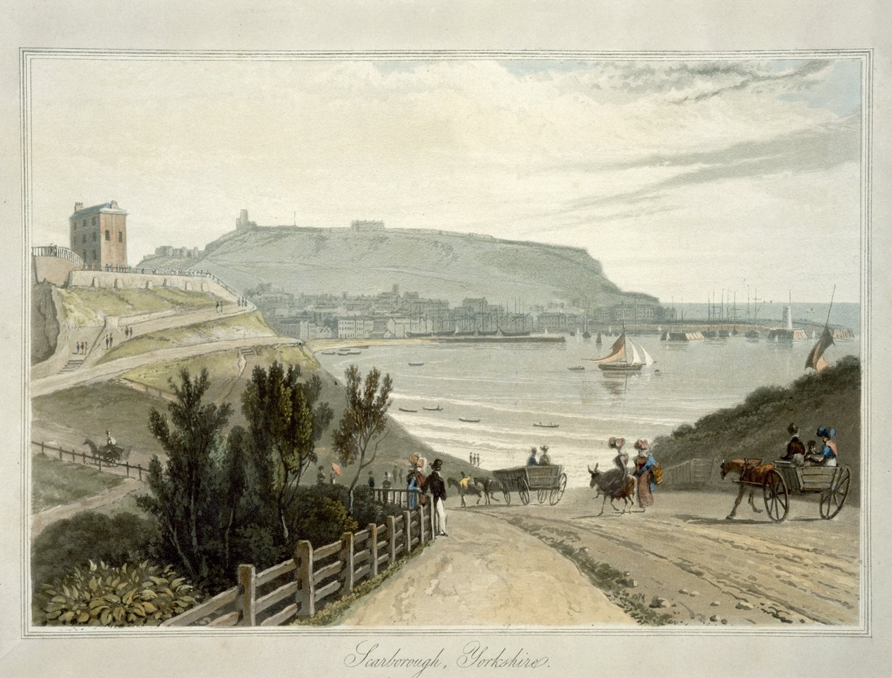 Scarborough, Yorkshire, fra bind VI af "A Voyage Around Great Britain Undertaken between the Years 1814 and 1825", udgivet 1822 (akvatint) af William Daniell