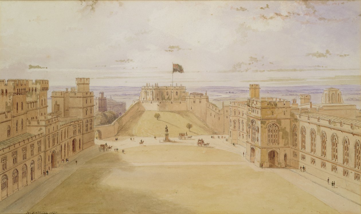 Windsor Castle, Quadrangle, 1827 (wc på papir) af William Daniell