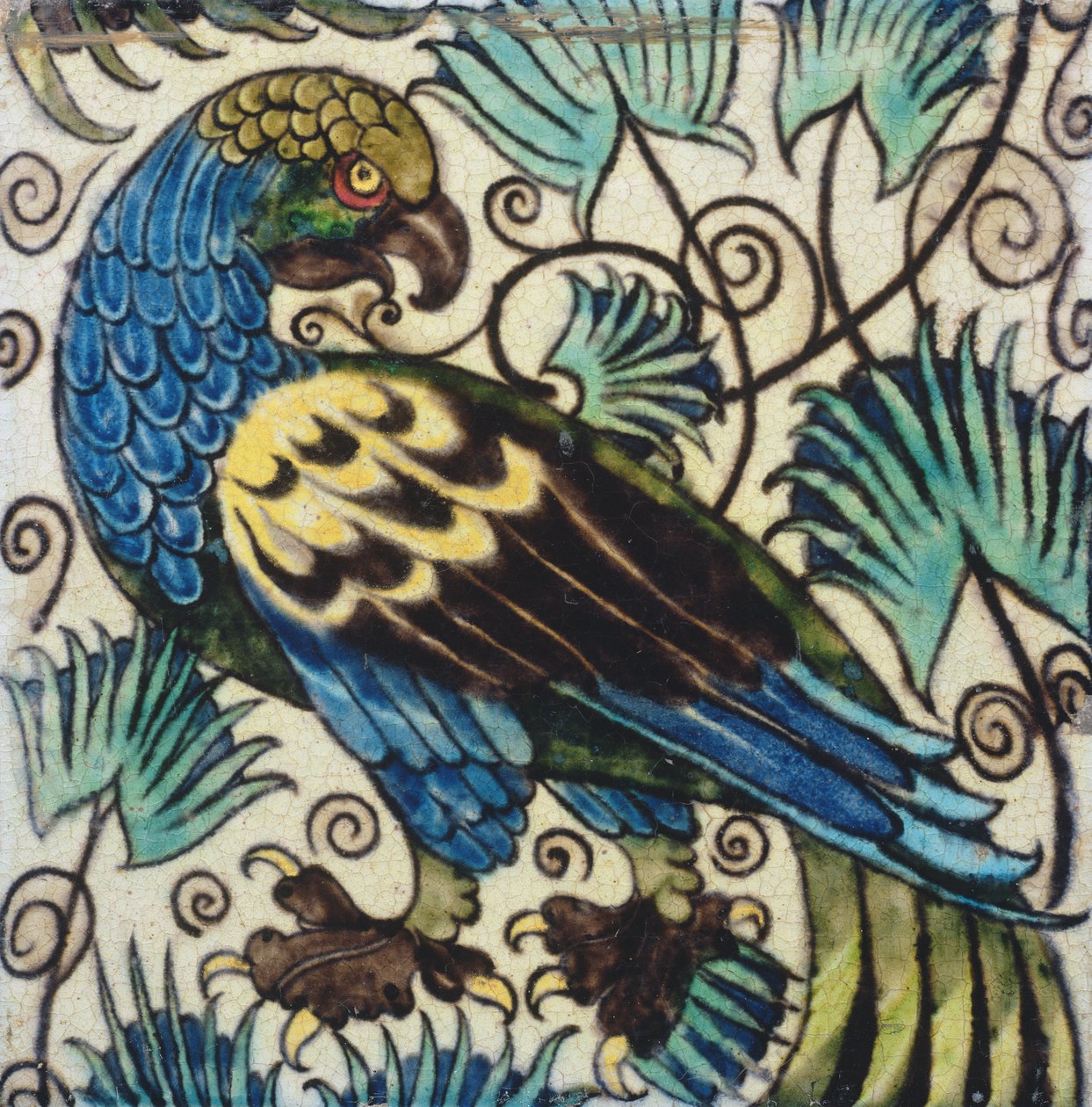 Flise med fugledesign (keramik) af William de Morgan