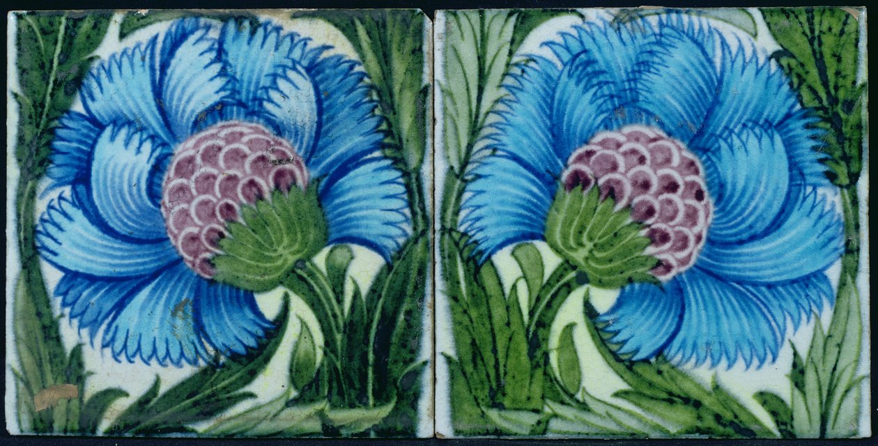 Fliser med blomsterdesign i persisk stil (keramik) af William de Morgan