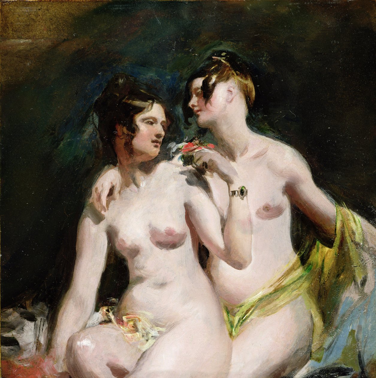 To kvindelige nøgenbilleder (olie på papir på lærred) af William Etty