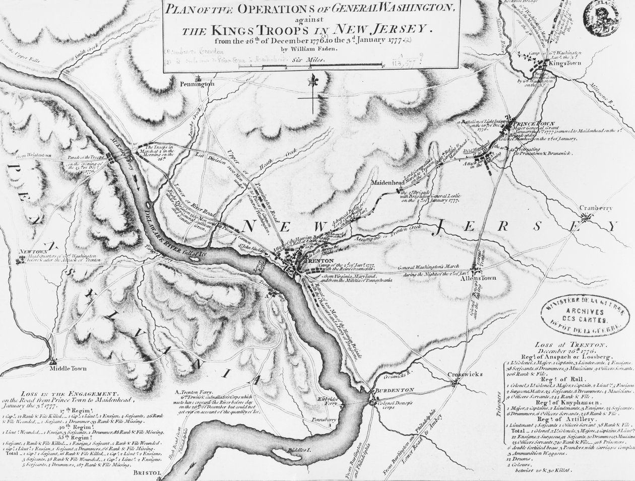 Plan for operationerne af General Washington mod Kings-tropperne i New Jersey, 1777 af William Faden