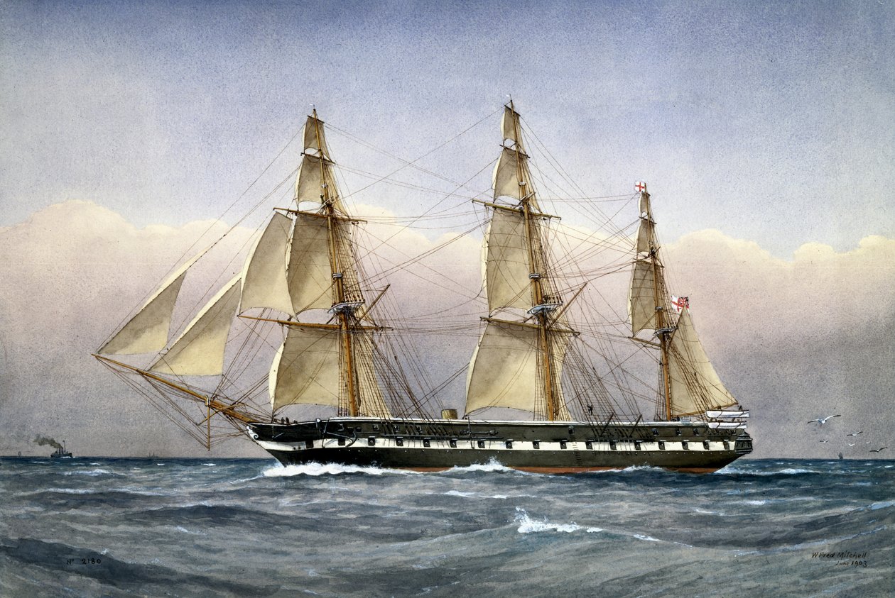 HMS Glasgow til søs i 1861, 1903 (wc på papir) af William Frederick Mitchell