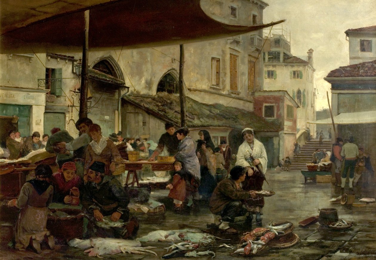 Fiskemarkedet, Venedig, Italien, 1881 af William H. Jobbins