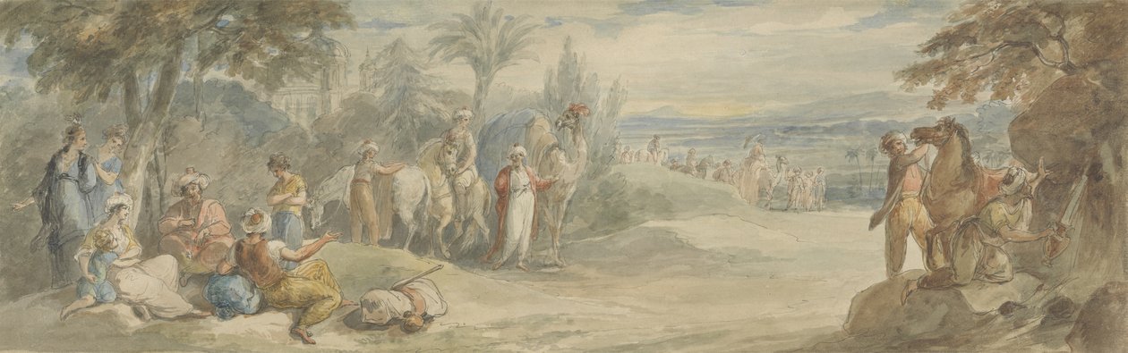 Rejsende i Tyrkiet (wc, pen og blæk over grafit på papir) af William Hamilton