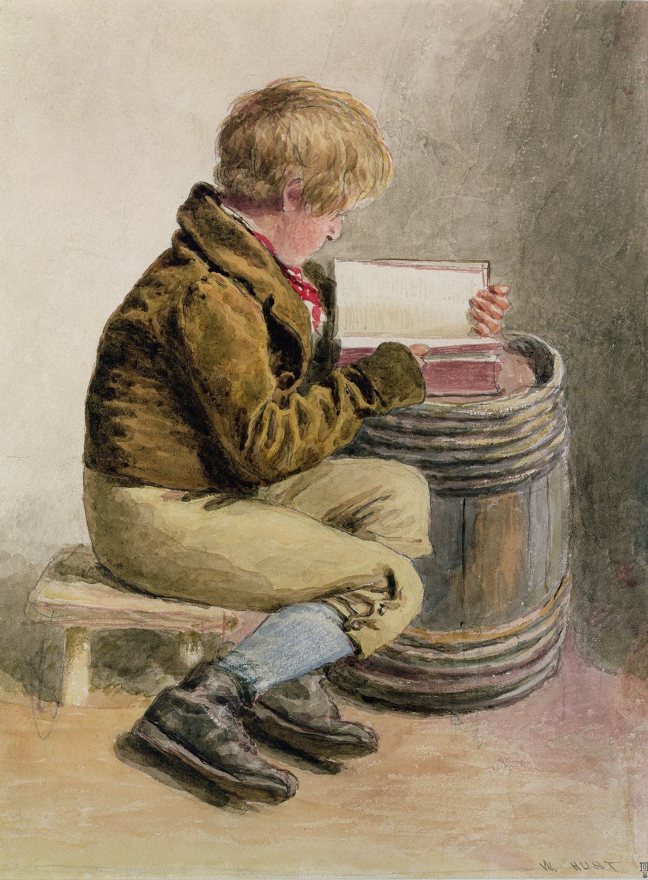 Lille dreng læser en bog (wc) af William Henry Hunt
