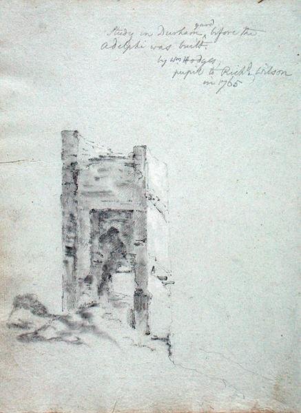 Studie i Durham yard før Adelphi blev bygget, fra An Italian Sketchbook tilhørende Richard Wilson (1714-82) (kridt på papir) af William Hodges