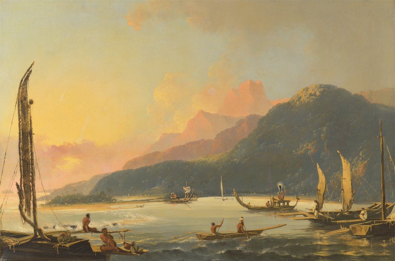 Tahitian War Galleys i Matavai Bay, Tahiti af William Hodges