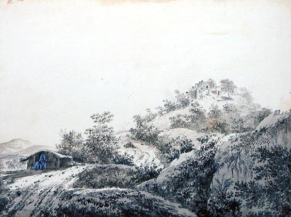Passet af Sicri Gully (Sakrigali) fra Bengalen, ind i provinsen Bahar, ca. 1781 (grå vask og grafit med kropsfarve på lagt papir) af William Hodges