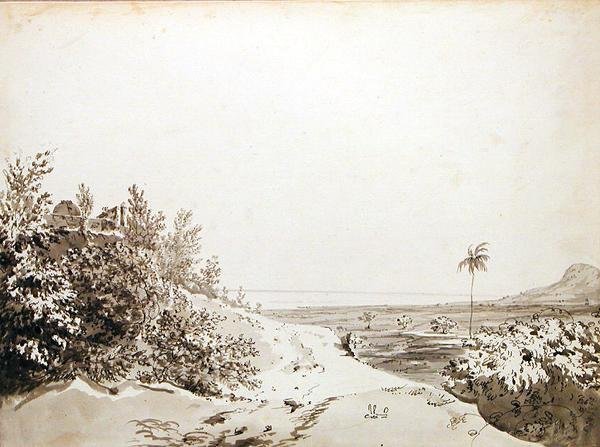 Udsigt fra passet af Sakrigali ser øst mod Bengal, ca. 1781 (grå vask, pen og sort blæk over grafit på lagt papir) af William Hodges