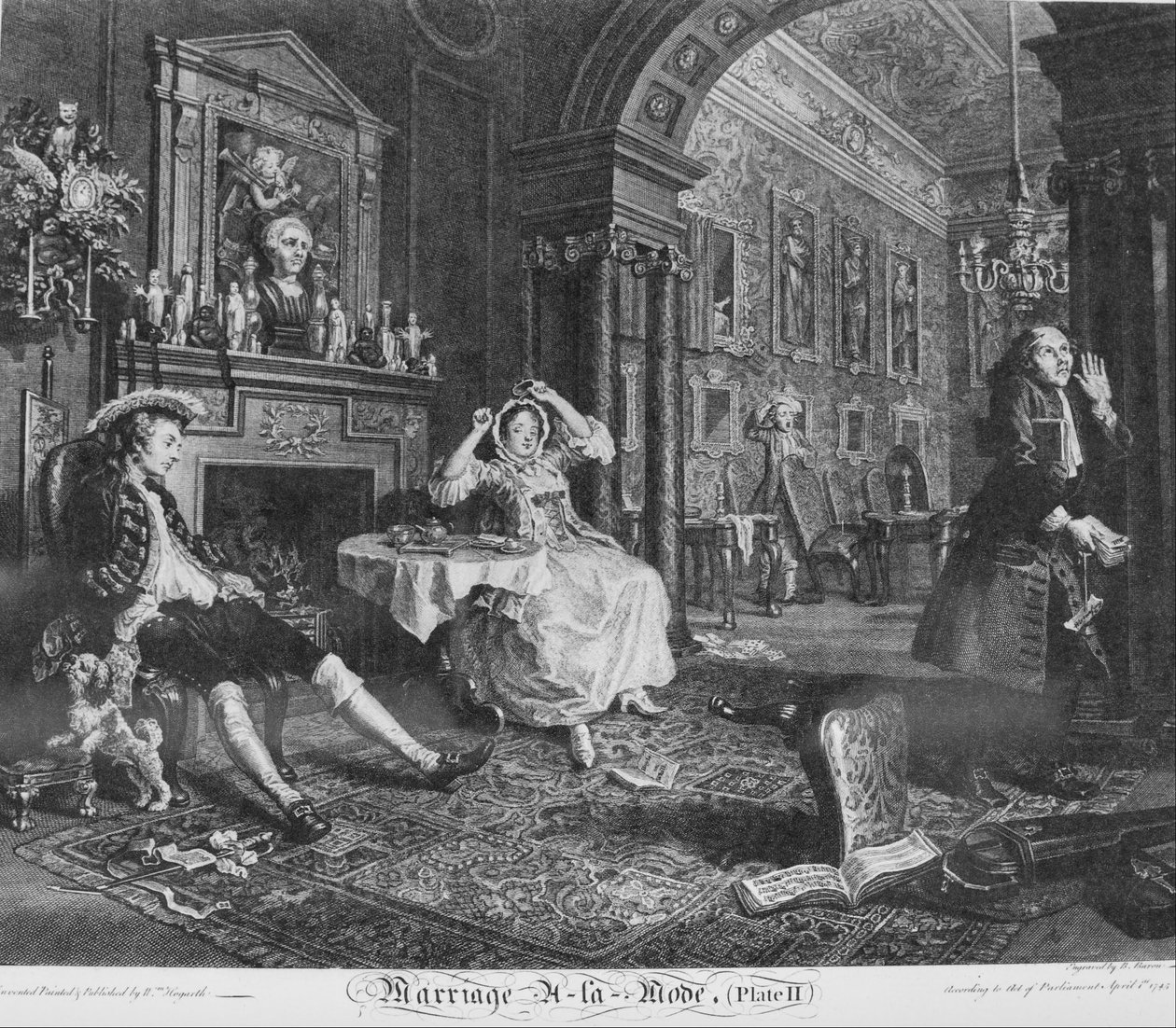 Ægteskab à la Mode, Plate 2, (Tidligt om morgenen) af William Hogarth