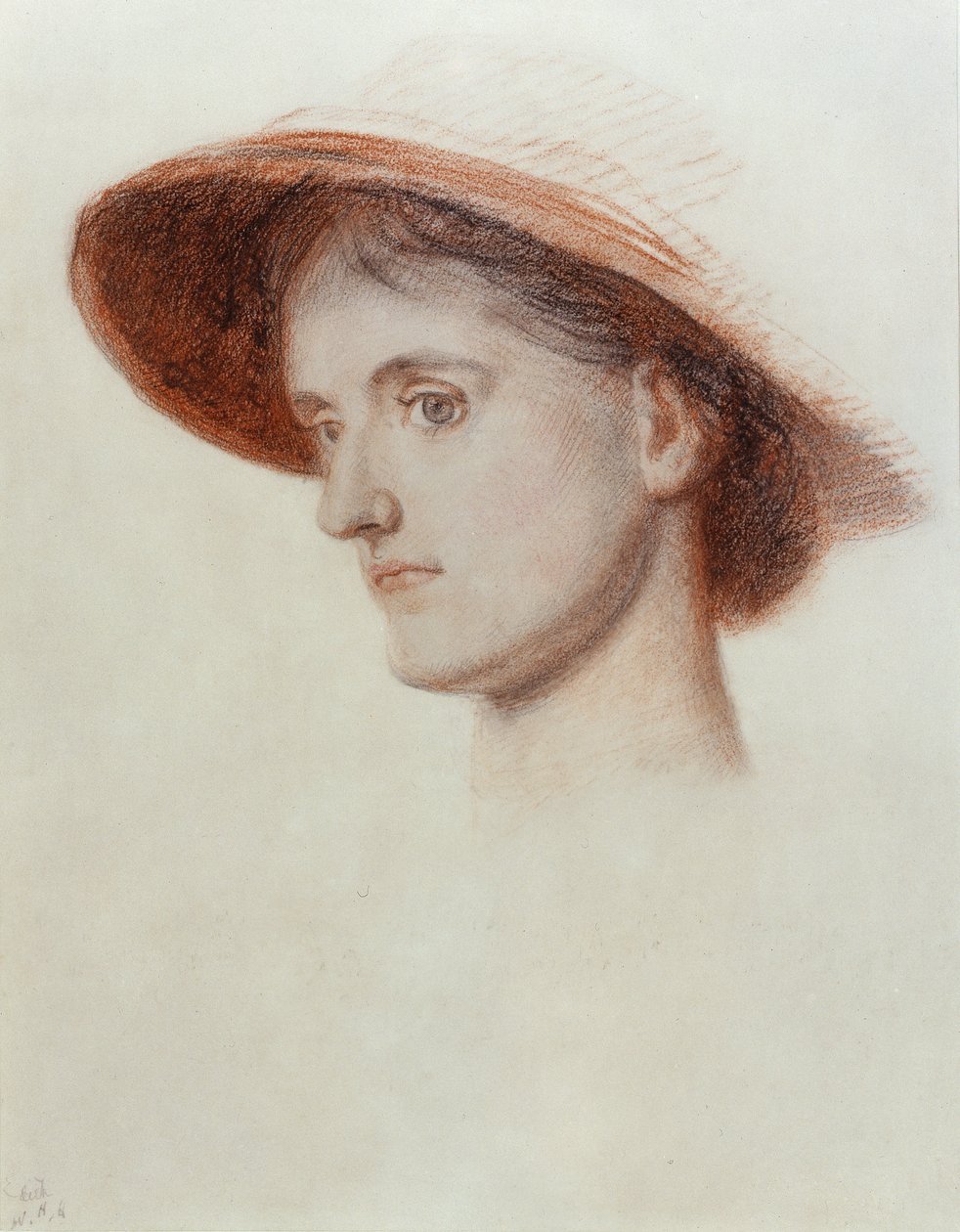 Studie af kunstnerens hustru Edith (farvet kridt på papir) af William Holman Hunt
