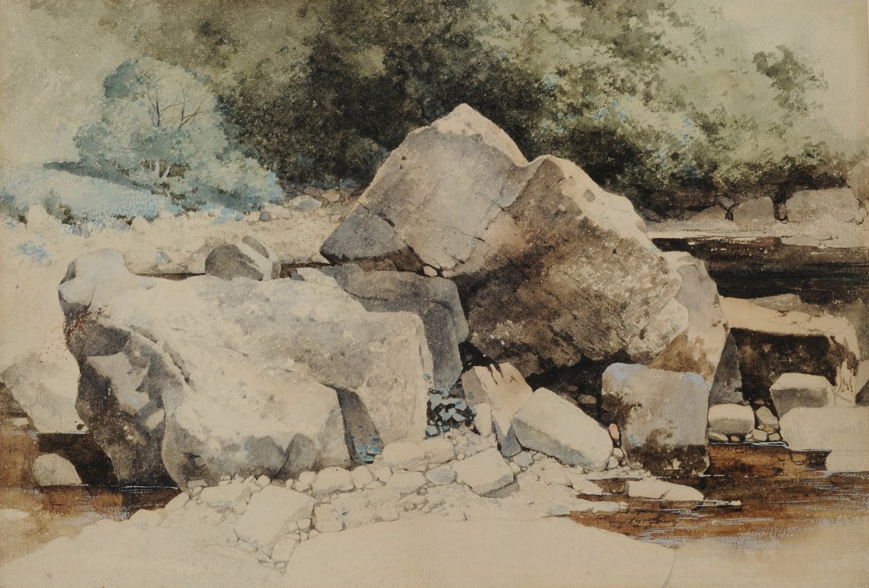 Klipper i en bjergstrøm, 1840-58 (wc på papir) af William James Blacklock