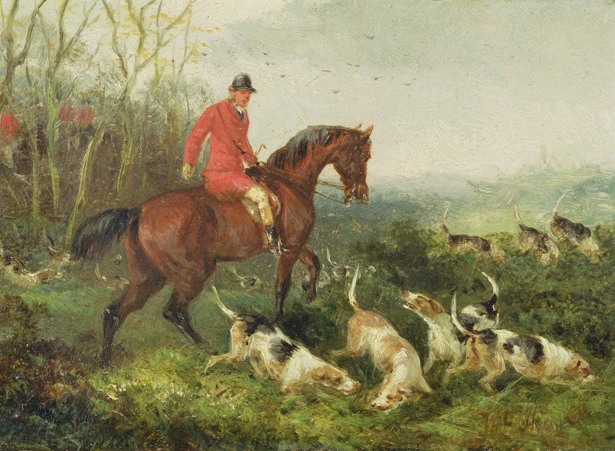 Rævejagt: At Cover (olie på møllebræt) af William Joseph Shayer