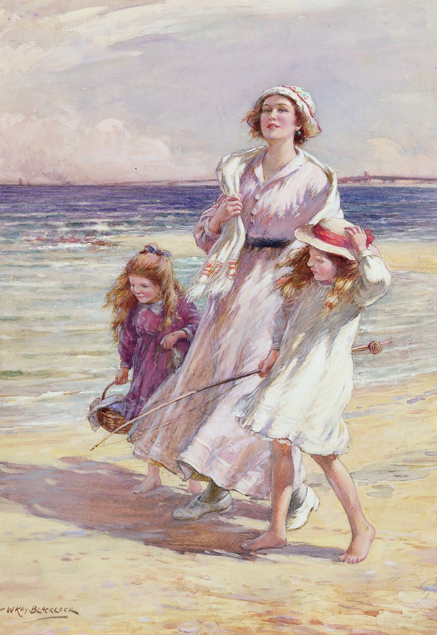 En luftig dag ved havet (wc og blyant på papir) af William Kay Blacklock
