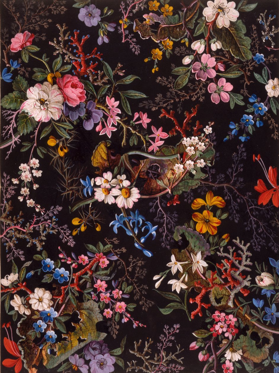 Tekstildesign, ca. 1788-92 (wc på papir) af William Kilburn