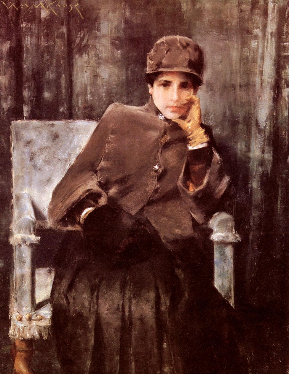 Meditation engelsk: Portræt af kunstnerens kone af William Merritt Chase