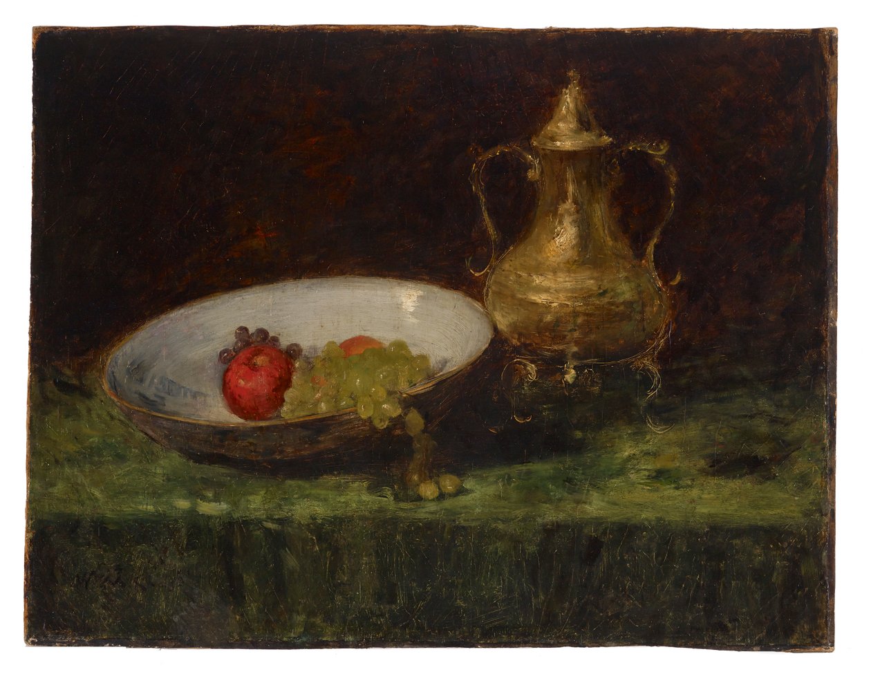 Stilleben (frugt og kobberpotte) af William Merritt Chase