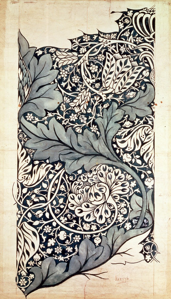 Design til Avon Chintz, ca.1886 (pen og blæk med wc på papir) af William Morris