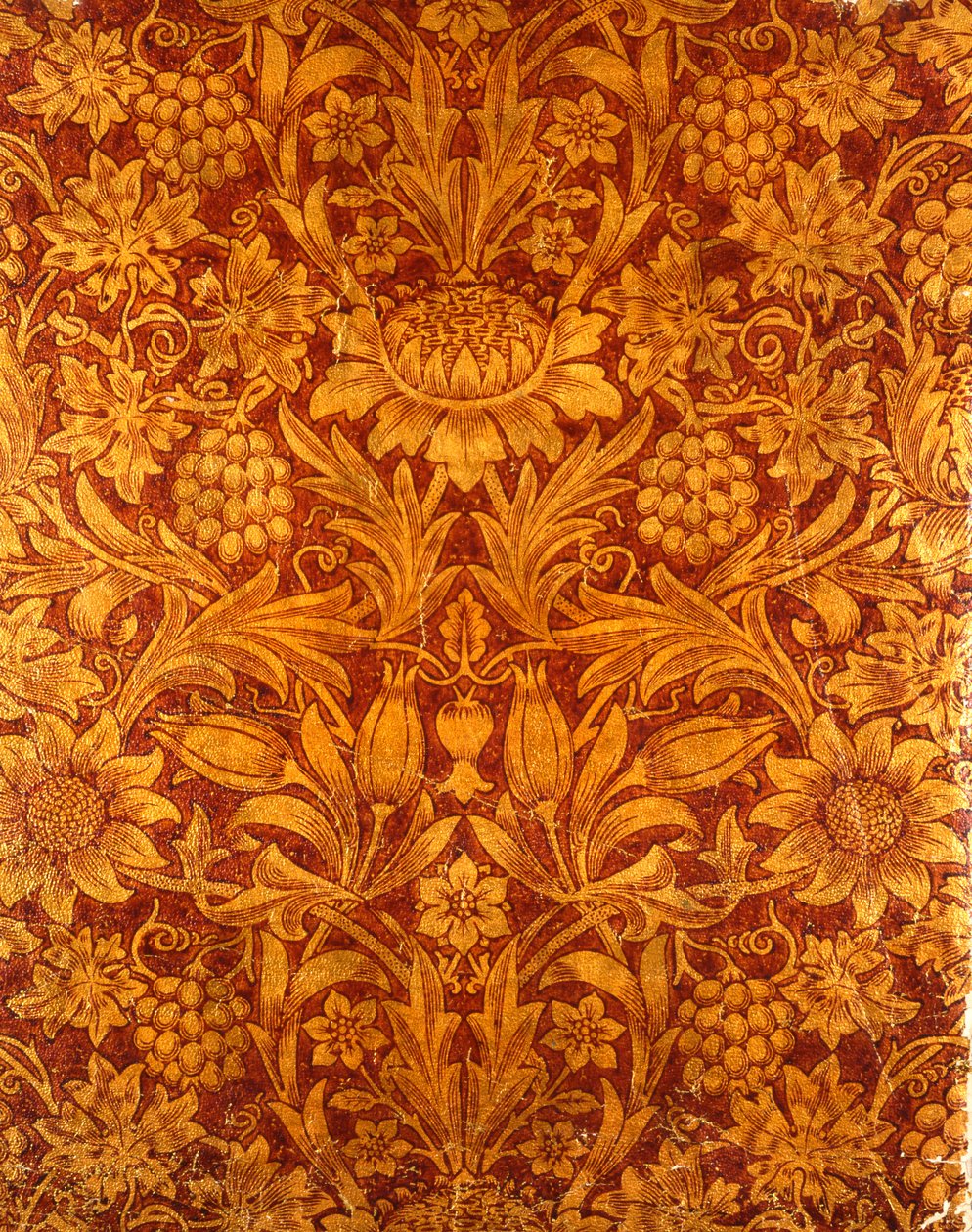 Guld og rød solsikke tapetdesign, 1879 (farvet træbloktryk på papir) af William Morris