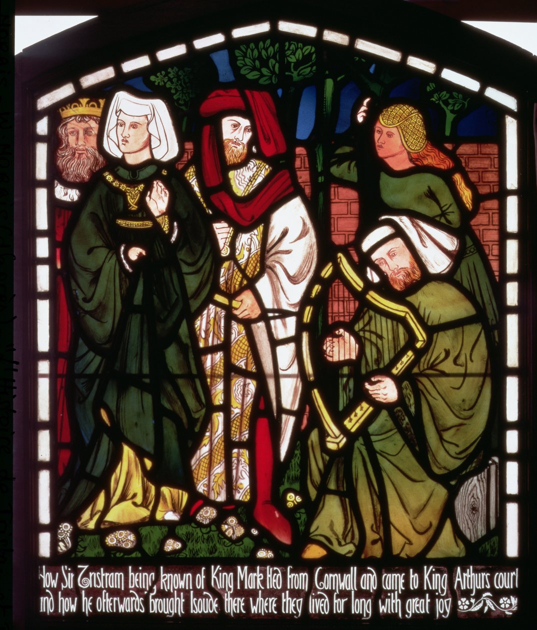 Tristan og Isolde, messen ved kong Arthurs hof, fra "The Story of Tristan and Isolde", William Morris und Co. (glasmaleri) af William Morris