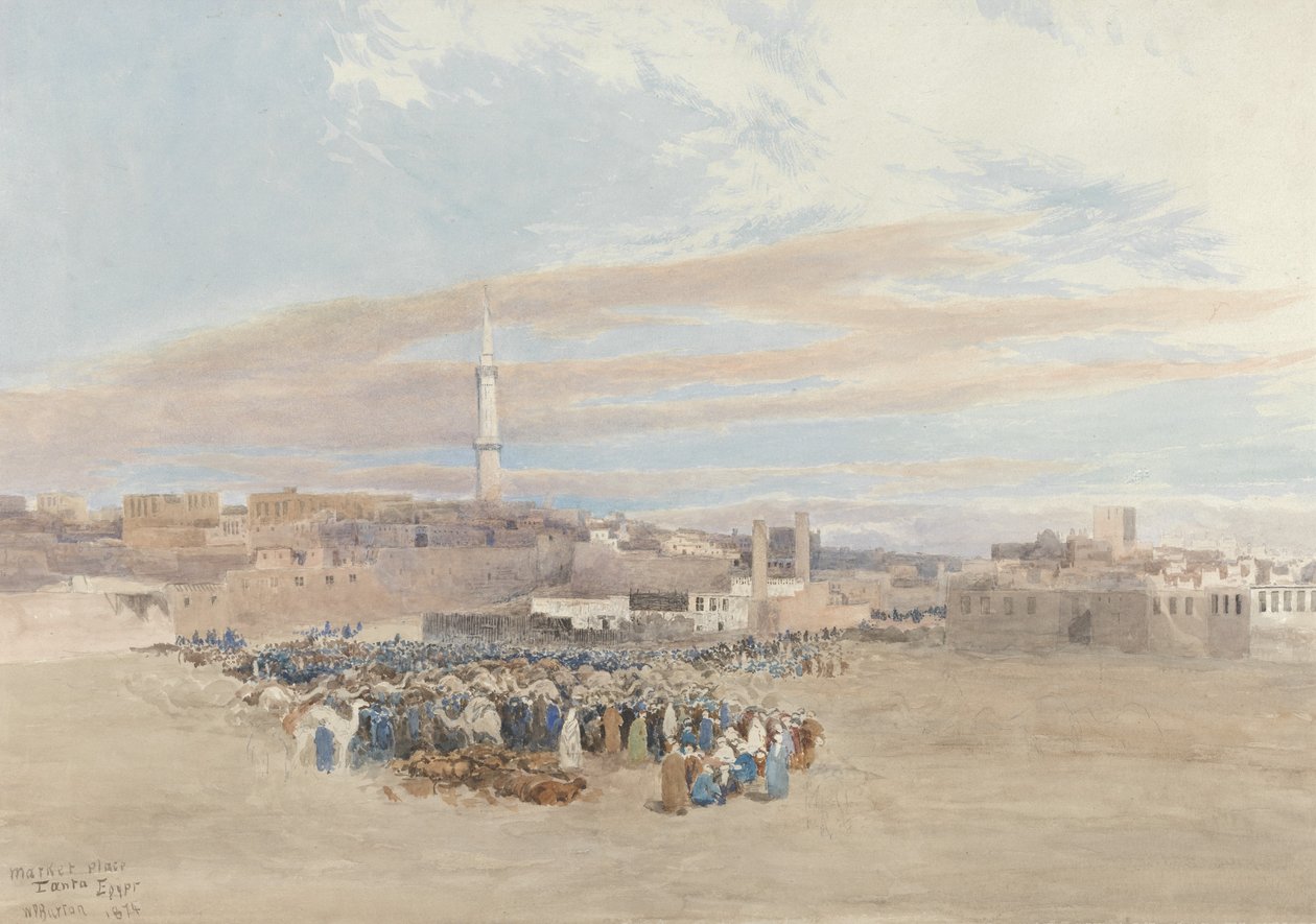 The Market Place, Tanga, Egypten, 1874 (wc over grafit) af William Paton Burton