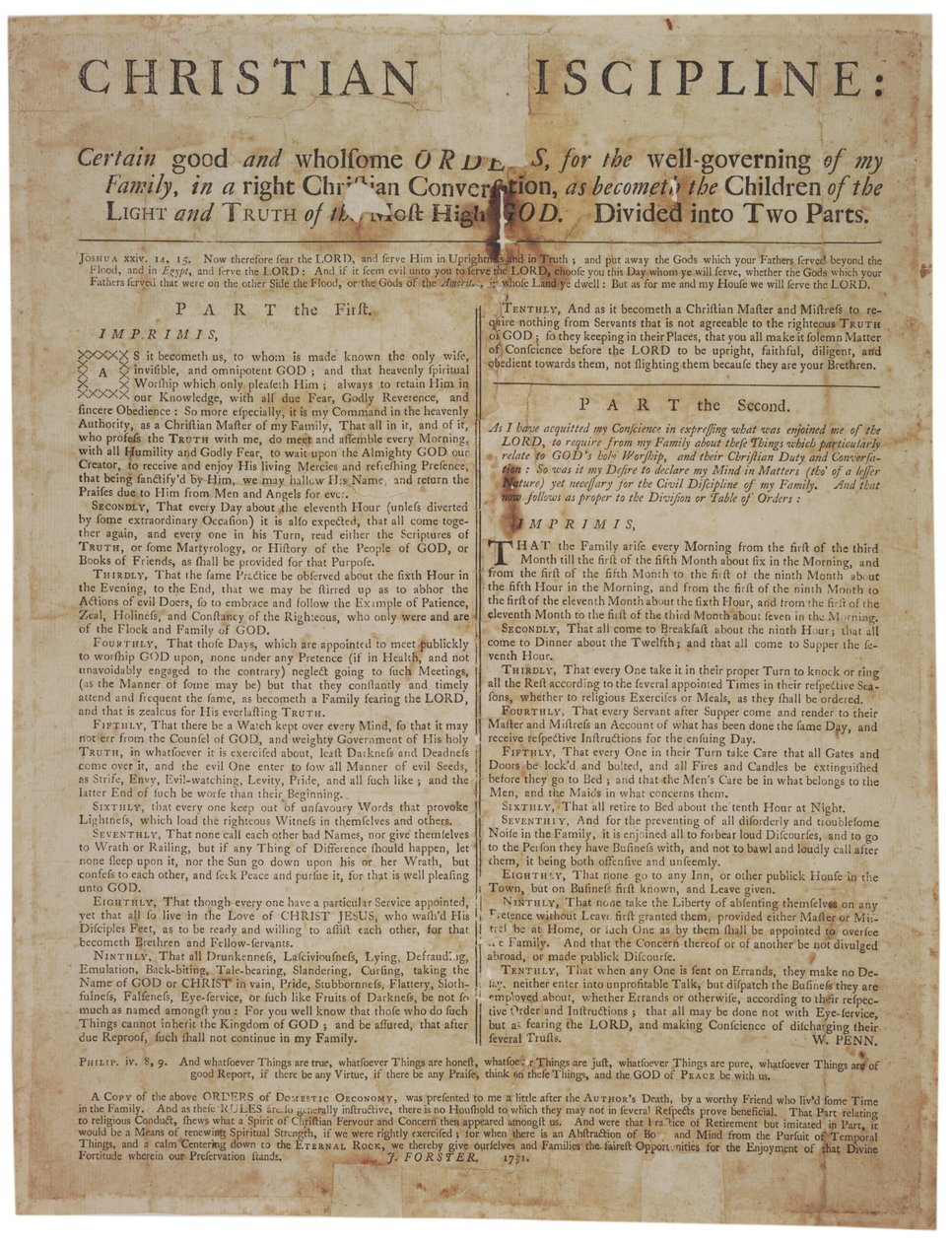 Kristen disciplin: Visse gode og sunde ordrer til at styre min familie..., 1751 af William Penn