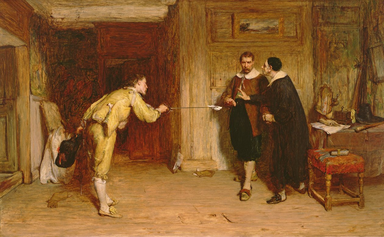 Udfordringen: En puritanernes kamp mellem ære og samvittighed, 1864 af William Quiller Orchardson