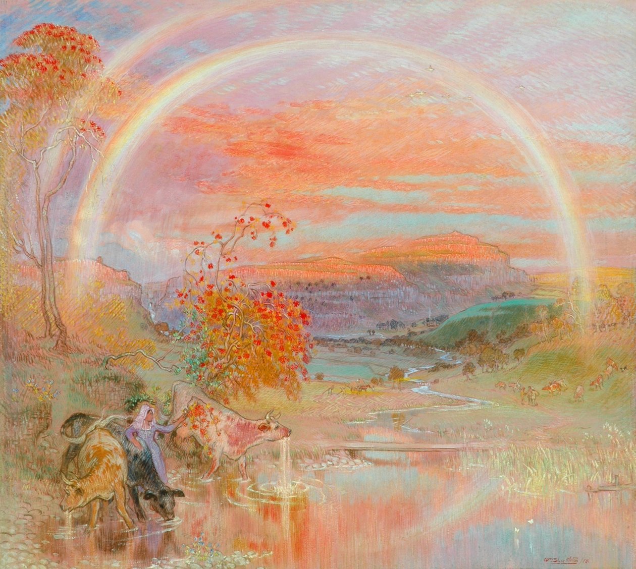 Regnbuen, Malhamdale, 1918 (olie på papir) af William Shackleton