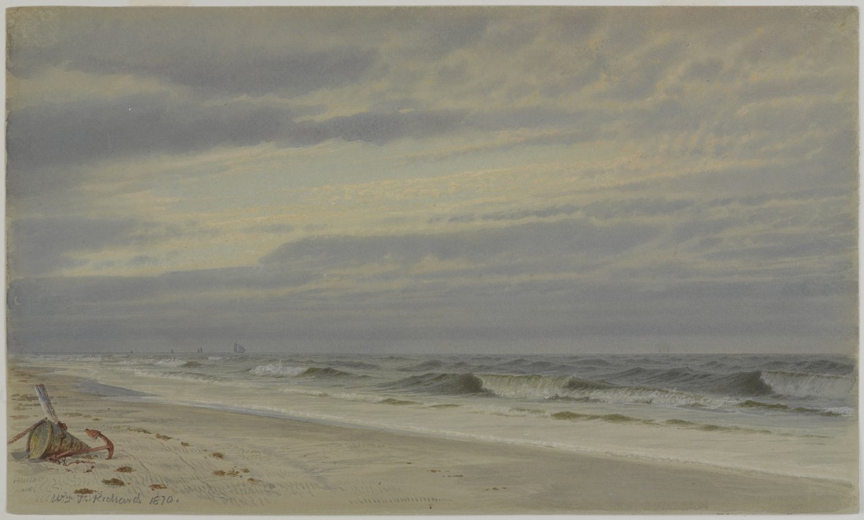 Strandscene med tønde og anker, 1870 (wc på papir) af William Trost Richards